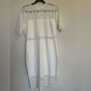 Lulu's White Lace Long Sleeve Midi Dress